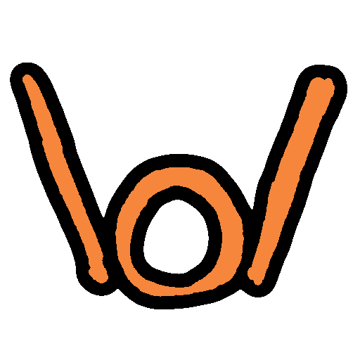 the sitelen pona glyph for the toki pona word 'wawa,' which looks like a person with their arms raised, colored in orange.